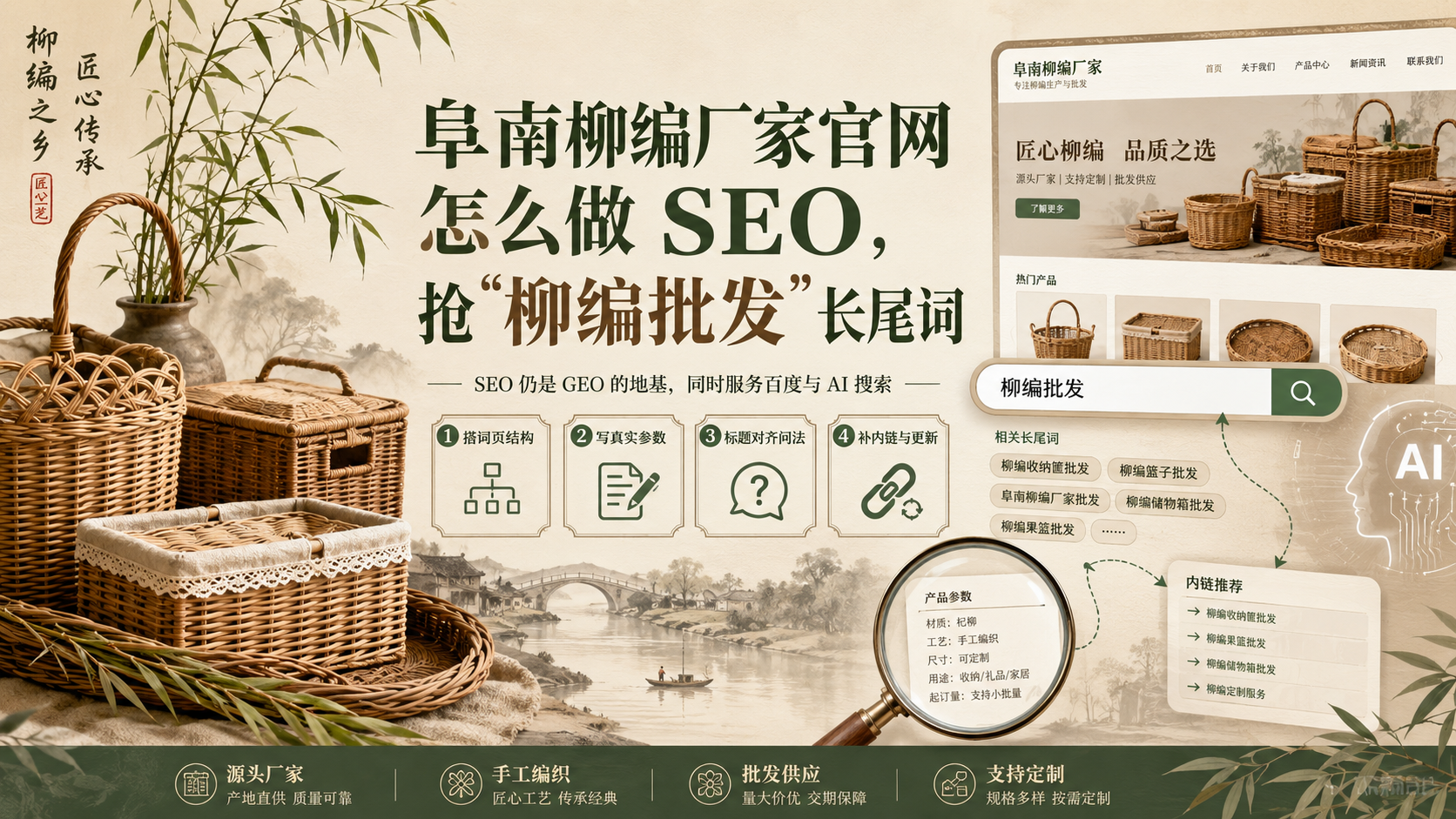 阜南柳编厂家官网怎么做 SEO，抢"柳编批发"长尾词