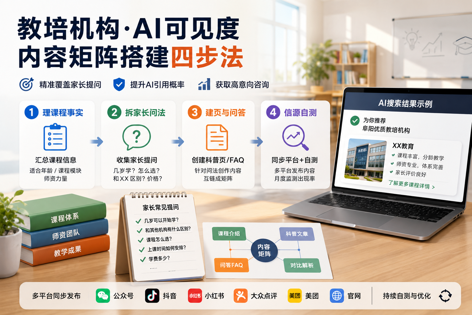 教培机构 AI 搜索可见度：内容矩阵搭建四步法